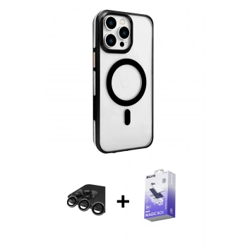 MARSİLYAN™- iPhone 15 Pro Max Kılıf Doruk Doku Özel Seri - Siyah Bilvis 5in1 5D Magic Hayalet Cam Ekran Koruyucu + Raze Metal Kamera Lens - TMGI