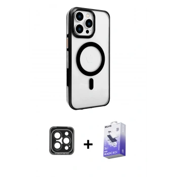MARSİLYAN™- iPhone 15 Pro Max Kılıf Doruk Doku Özel Seri - Siyah Bilvis 5in1 5D Magic Hayalet Cam Ekran Koruyucu + PVD Metal Kamera Lens - SH