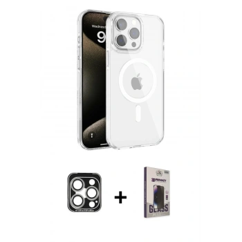 MARSİLYAN™- iPhone 15 Pro Max Kılıf Doruk Doku Özel Seri - Siyah Bilvis Hayalet Cam Ekran Koruyucu + PVD Metal Kamera Lens - GS