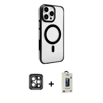 MARSİLYAN™- iPhone 15 Pro Max Kılıf Doruk Doku Özel Seri - Siyah Bilvis Hayalet Cam Ekran Koruyucu + PVD Metal Kamera Lens - GI