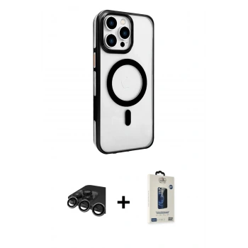MARSİLYAN™- iPhone 15 Pro Max Kılıf Doruk Doku Özel Seri - Siyah Bilvis Hayalet Cam Ekran Koruyucu + Raze Metal Kamera Lens - TMGI