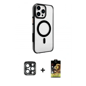 MARSİLYAN™- iPhone 15 Pro Max Kılıf Doruk Doku Özel Seri - Siyah Buffer Cam Ekran Koruyucu + PVD Metal Kamera Lens - LT