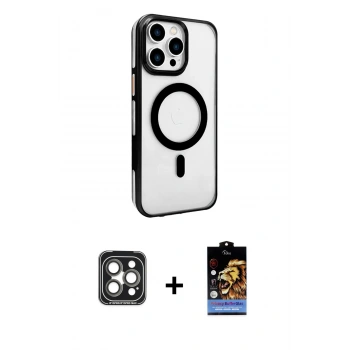 MARSİLYAN™- iPhone 15 Pro Max Kılıf Doruk Doku Özel Seri - Siyah Buffer Hayalet Cam Ekran Koruyucu + PVD Metal Kamera Lens - GI