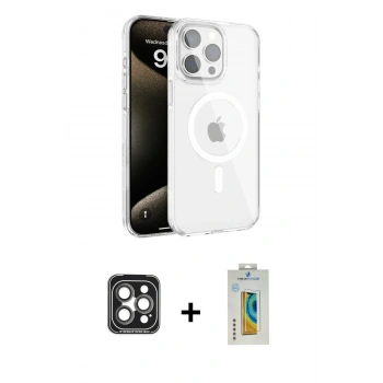 MARSİLYAN™- iPhone 15 Pro Max Kılıf Doruk Doku Özel Seri - Siyah Polymer Nano Ekran Koruyucu + PVD Metal Kamera Lens - GI