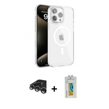 MARSİLYAN™- iPhone 15 Pro Max Kılıf Doruk Doku Özel Seri - Siyah Polymer Nano Ekran Koruyucu + Raze Metal Kamera Lens - GS