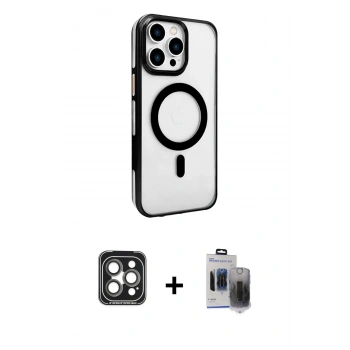 MARSİLYAN™- iPhone 15 Pro Max Kılıf Doruk Doku Özel Seri - Siyah Vanessa Magic Hayalet Cam + PVD Metal Kamera Lens - GI