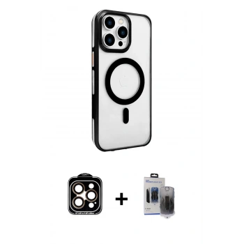 MARSİLYAN™- iPhone 15 Pro Max Kılıf Doruk Doku Özel Seri - Siyah Vanessa Magic Hayalet Cam + PVD Metal Kamera Lens - TU