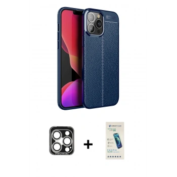 MARSİLYAN™- iPhone 15 Pro Max Kılıf Doruk Klasik Özel Seri - Şeffaf Pasifik Cam Ekran Koruyucu + PVD Metal Kamera Lens - GS