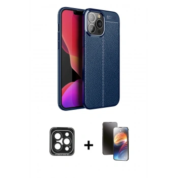 MARSİLYAN™- iPhone 15 Pro Max Kılıf Doruk Klasik Özel Seri - Siyah 3D Antistatik Mat Seramik Nano Ekran Koruyucu + PVD Metal Kamera Lens - SH