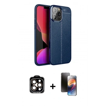 MARSİLYAN™- iPhone 15 Pro Max Kılıf Doruk Klasik Özel Seri - Siyah 3D Antistatik Mat Seramik Nano Ekran Koruyucu + PVD Metal Kamera Lens - TU