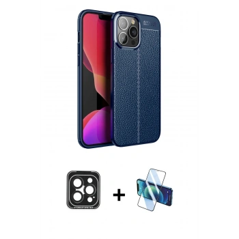 MARSİLYAN™- iPhone 15 Pro Max Kılıf Doruk Klasik Özel Seri - Siyah 3D Antistatik Seramik Nano Ekran Koruyucu + PVD Metal Kamera Lens - SH