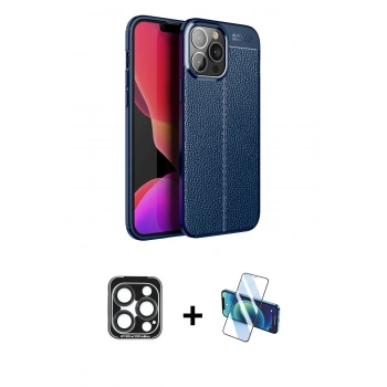 MARSİLYAN™- iPhone 15 Pro Max Kılıf Doruk Klasik Özel Seri - Siyah 3D Antistatik Seramik Nano Ekran Koruyucu + PVD Metal Kamera Lens - LT