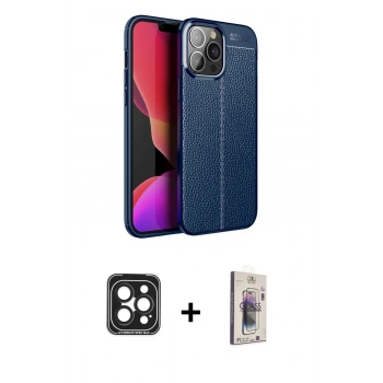 MARSİLYAN™- iPhone 15 Pro Max Kılıf Doruk Klasik Özel Seri - Siyah Bilvis 3D Cam Ekran Koruyucu + PVD Metal Kamera Lens - SH