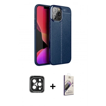 MARSİLYAN™- iPhone 15 Pro Max Kılıf Doruk Klasik Özel Seri - Siyah Bilvis 3D Mat Cam Ekran Koruyucu + PVD Metal Kamera Lens - SH