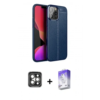 MARSİLYAN™- iPhone 15 Pro Max Kılıf Doruk Klasik Özel Seri - Siyah Bilvis 5in1 3D Magic Cam Ekran Koruyucu + PVD Metal Kamera Lens - GI