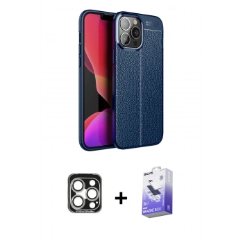 MARSİLYAN™- iPhone 15 Pro Max Kılıf Doruk Klasik Özel Seri - Siyah Bilvis 5in1 5D Magic Hayalet Cam Ekran Koruyucu + PVD Metal Kamera Lens - GS