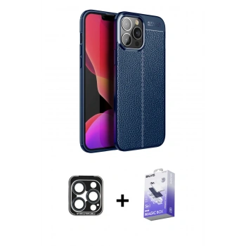 MARSİLYAN™- iPhone 15 Pro Max Kılıf Doruk Klasik Özel Seri - Siyah Bilvis 5in1 5D Magic Hayalet Cam Ekran Koruyucu + PVD Metal Kamera Lens - LT