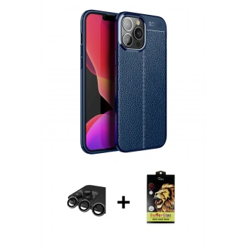 MARSİLYAN™- iPhone 15 Pro Max Kılıf Doruk Klasik Özel Seri - Siyah Buffer Cam Ekran Koruyucu + Raze Metal Kamera Lens - TMGI