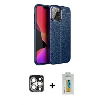 MARSİLYAN™- iPhone 15 Pro Max Kılıf Doruk Klasik Özel Seri - Siyah Polymer Nano Ekran Koruyucu + PVD Metal Kamera Lens - GS
