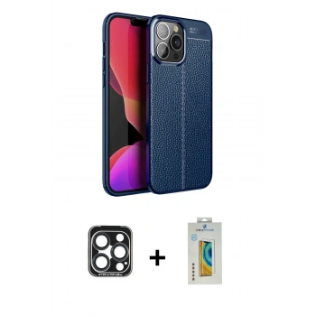 MARSİLYAN™- iPhone 15 Pro Max Kılıf Doruk Klasik Özel Seri - Siyah Polymer Nano Ekran Koruyucu + PVD Metal Kamera Lens - LT