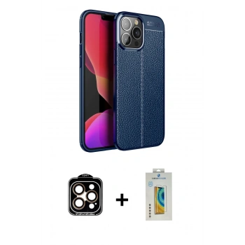 MARSİLYAN™- iPhone 15 Pro Max Kılıf Doruk Klasik Özel Seri - Siyah Polymer Nano Ekran Koruyucu + PVD Metal Kamera Lens - TU