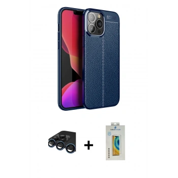 MARSİLYAN™- iPhone 15 Pro Max Kılıf Doruk Klasik Özel Seri - Siyah Polymer Nano Ekran Koruyucu + Raze Metal Kamera Lens - LT