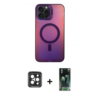 MARSİLYAN™- iPhone 15 Pro Max Kılıf Doruk Klasik Prime - Şeffaf 360 Full Body Arka Koruyucu + PVD Metal Kamera Lens - SH