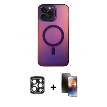 MARSİLYAN™- iPhone 15 Pro Max Kılıf Doruk Klasik Prime - Siyah 3D Antistatik Mat Seramik Nano Ekran Koruyucu + PVD Metal Kamera Lens - LT