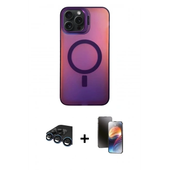 MARSİLYAN™- iPhone 15 Pro Max Kılıf Doruk Klasik Prime - Siyah 3D Antistatik Mat Seramik Nano Ekran Koruyucu + Raze Metal Kamera Lens - LT