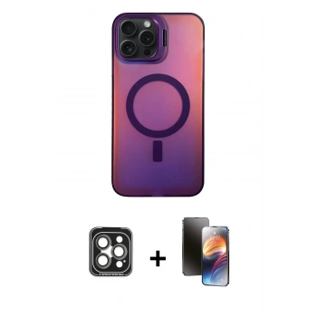 MARSİLYAN™- iPhone 15 Pro Max Kılıf Doruk Klasik Prime - Siyah 3D Antistatik Mat Seramik Nano Ekran Koruyucu + PVD Metal Kamera Lens - GI