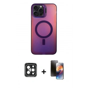 MARSİLYAN™- iPhone 15 Pro Max Kılıf Doruk Klasik Prime - Siyah 3D Antistatik Mat Seramik Nano Ekran Koruyucu + PVD Metal Kamera Lens - SH