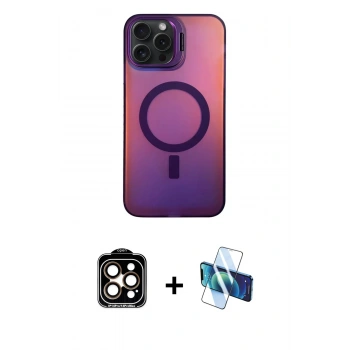 MARSİLYAN™- iPhone 15 Pro Max Kılıf Doruk Klasik Prime - Siyah 3D Antistatik Seramik Nano Ekran Koruyucu + PVD Metal Kamera Lens - TU