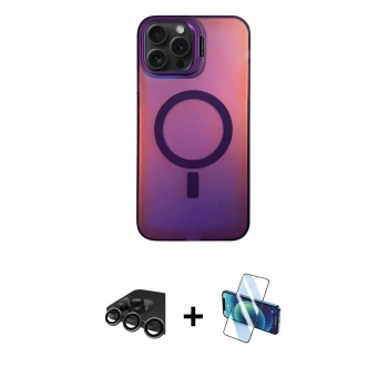 MARSİLYAN™- iPhone 15 Pro Max Kılıf Doruk Klasik Prime - Siyah 3D Antistatik Seramik Nano Ekran Koruyucu + Raze Metal Kamera Lens - TMGI