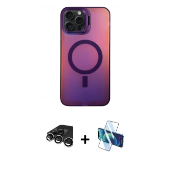MARSİLYAN™- iPhone 15 Pro Max Kılıf Doruk Klasik Prime - Siyah 3D Antistatik Seramik Nano Ekran Koruyucu + Raze Metal Kamera Lens - GS