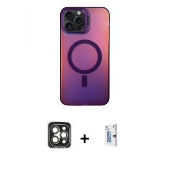 MARSİLYAN™- iPhone 15 Pro Max Kılıf Doruk Klasik Prime - Siyah Bilvis 0.18mm Plus Cam Ekran Koruyucu + PVD Metal Kamera Lens - GI