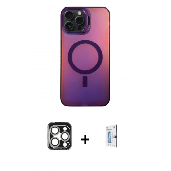 MARSİLYAN™- iPhone 15 Pro Max Kılıf Doruk Klasik Prime - Siyah Bilvis 0.18mm Plus Cam Ekran Koruyucu + PVD Metal Kamera Lens - GS