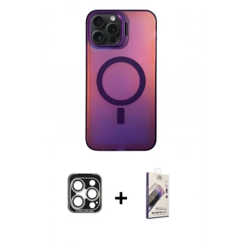 MARSİLYAN™- iPhone 15 Pro Max Kılıf Doruk Klasik Prime - Siyah Bilvis 3D Mat Cam Ekran Koruyucu + PVD Metal Kamera Lens - GS