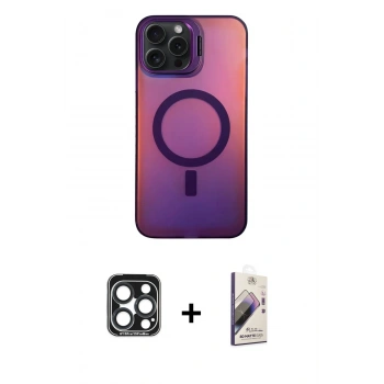 MARSİLYAN™- iPhone 15 Pro Max Kılıf Doruk Klasik Prime - Siyah Bilvis 3D Mat Cam Ekran Koruyucu + PVD Metal Kamera Lens - LT