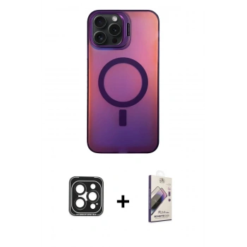 MARSİLYAN™- iPhone 15 Pro Max Kılıf Doruk Klasik Prime - Siyah Bilvis 3D Mat Cam Ekran Koruyucu + PVD Metal Kamera Lens - SH