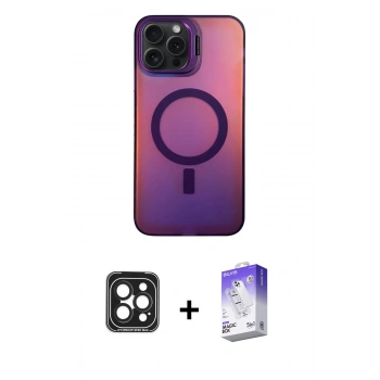 MARSİLYAN™- iPhone 15 Pro Max Kılıf Doruk Klasik Prime - Siyah Bilvis 5in1 3D Magic Cam Ekran Koruyucu + PVD Metal Kamera Lens - SH