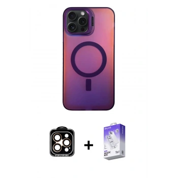 MARSİLYAN™- iPhone 15 Pro Max Kılıf Doruk Klasik Prime - Siyah Bilvis 5in1 3D Magic Cam Ekran Koruyucu + PVD Metal Kamera Lens - TU
