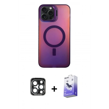 MARSİLYAN™- iPhone 15 Pro Max Kılıf Doruk Klasik Prime - Siyah Bilvis 5in1 5D Magic Hayalet Cam Ekran Koruyucu + PVD Metal Kamera Lens - LT