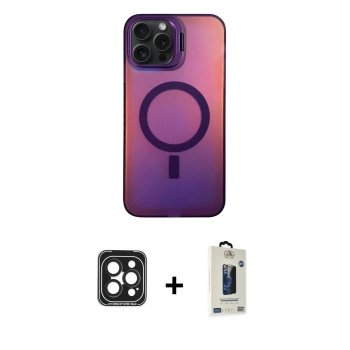 MARSİLYAN™- iPhone 15 Pro Max Kılıf Doruk Klasik Prime - Siyah Bilvis Hayalet Cam Ekran Koruyucu + PVD Metal Kamera Lens - SH