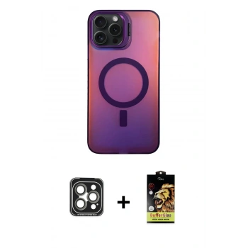 MARSİLYAN™- iPhone 15 Pro Max Kılıf Doruk Klasik Prime - Siyah Buffer Cam Ekran Koruyucu + PVD Metal Kamera Lens - GI