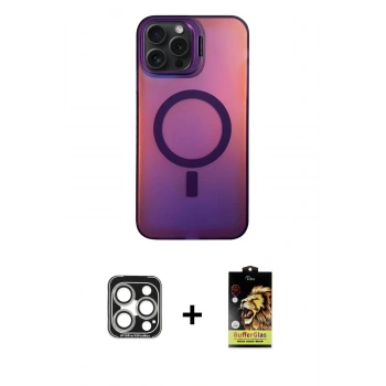 MARSİLYAN™- iPhone 15 Pro Max Kılıf Doruk Klasik Prime - Siyah Buffer Cam Ekran Koruyucu + PVD Metal Kamera Lens - GS