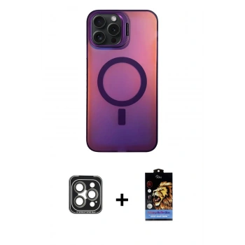 MARSİLYAN™- iPhone 15 Pro Max Kılıf Doruk Klasik Prime - Siyah Buffer Hayalet Cam Ekran Koruyucu + PVD Metal Kamera Lens - GI