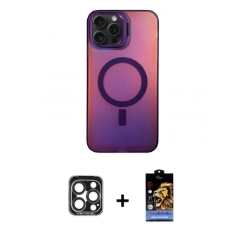MARSİLYAN™- iPhone 15 Pro Max Kılıf Doruk Klasik Prime - Siyah Buffer Hayalet Cam Ekran Koruyucu + PVD Metal Kamera Lens - LT