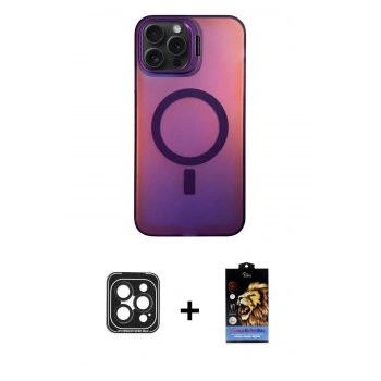 MARSİLYAN™- iPhone 15 Pro Max Kılıf Doruk Klasik Prime - Siyah Buffer Hayalet Cam Ekran Koruyucu + PVD Metal Kamera Lens - SH