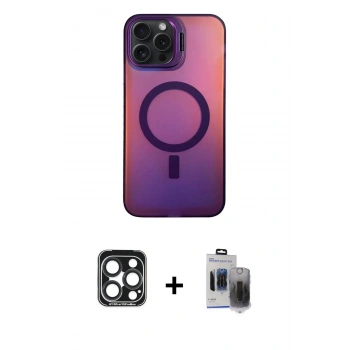 MARSİLYAN™- iPhone 15 Pro Max Kılıf Doruk Klasik Prime - Siyah Vanessa Magic Hayalet Cam + PVD Metal Kamera Lens - LT