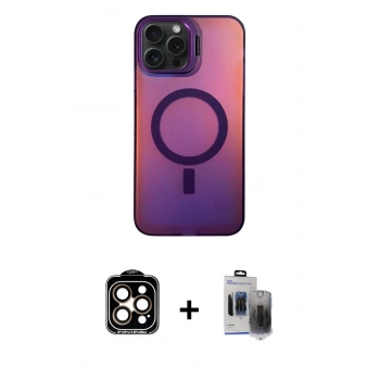 MARSİLYAN™- iPhone 15 Pro Max Kılıf Doruk Klasik Prime - Siyah Vanessa Magic Hayalet Cam + PVD Metal Kamera Lens - TU
